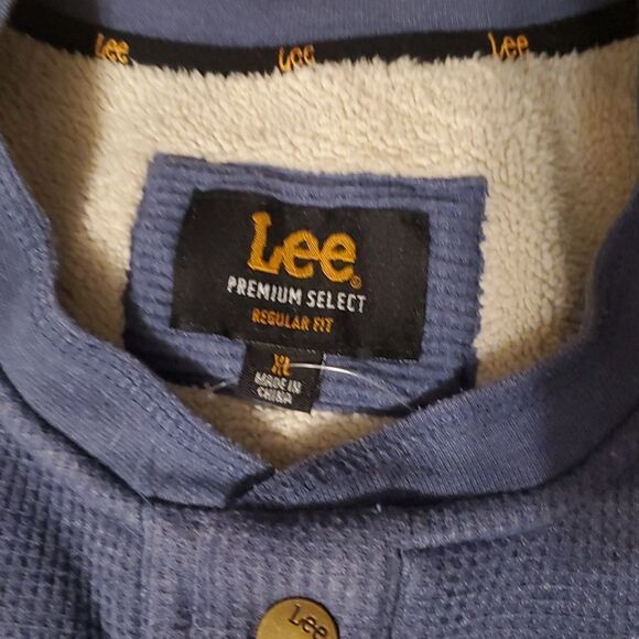 LEE Premium Select Thermal Sweater Mens XL Sherpa Lined Regular Fit Henley Blue - Picture 4 of 9